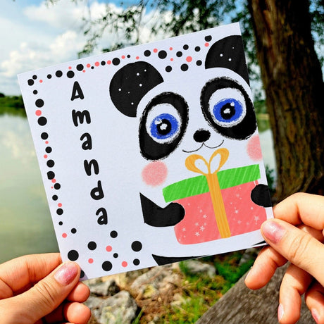 Panda Birthday Card for Girls with Name and Custom Message, Cute Illustrated Animal Cards, Fun Kids Greeting Card, Gifts for Toddlers - Leo Hobby Marketplace