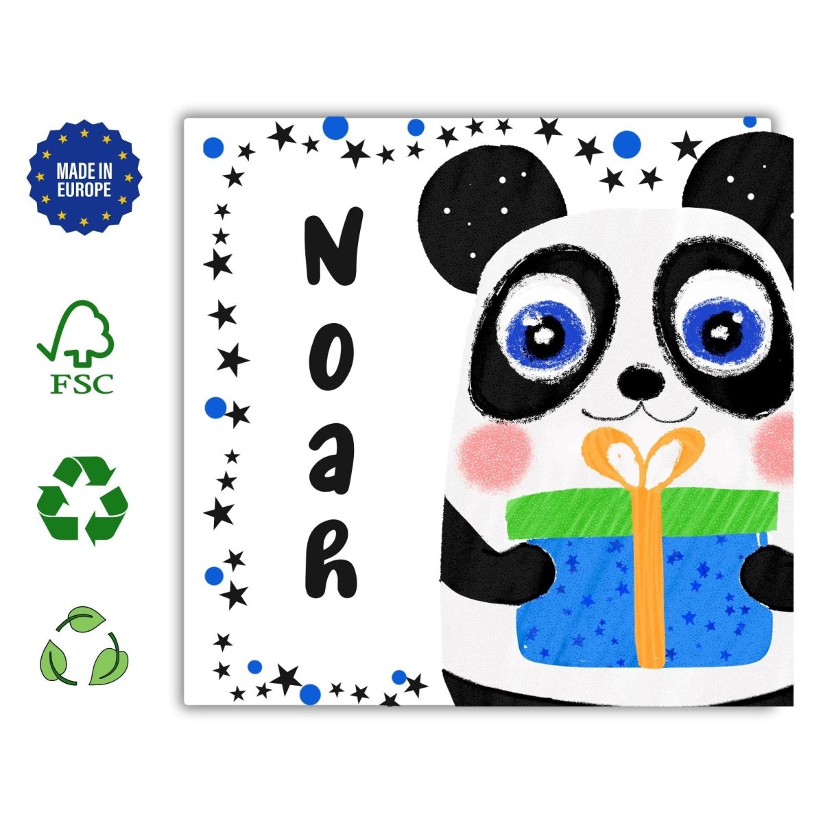 Panda Gift Box Birthday Card for Boys, Add Name and Message, Fun Kids Greeting Card, Cute Illustrated Animal Cards - Leo Hobby Marketplace