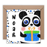 Panda Gift Box Birthday Card for Boys, Add Name and Message, Fun Kids Greeting Card, Cute Illustrated Animal Cards - Leo Hobby Marketplace