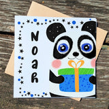 Panda Gift Box Birthday Card for Boys, Add Name and Message, Fun Kids Greeting Card, Cute Illustrated Animal Cards - Leo Hobby Marketplace