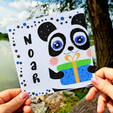 Panda Gift Box Birthday Card for Boys, Add Name and Message, Fun Kids Greeting Card, Cute Illustrated Animal Cards - Leo Hobby Marketplace