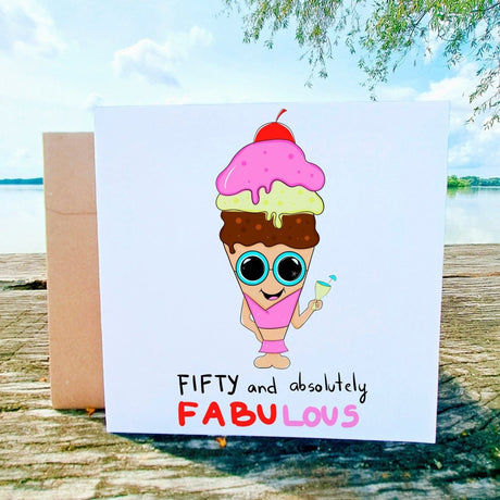 Personalized Icecream Absolutely Fabulous Birthday Card 50, 50th years old Fabulous Gift, Milestone Postcards, Cards for Bestfirned - Leo Hobby Marketplace