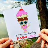 Personalized Icecream Absolutely Fabulous Birthday Card 50, 50th years old Fabulous Gift, Milestone Postcards, Cards for Bestfirned - Leo Hobby Marketplace