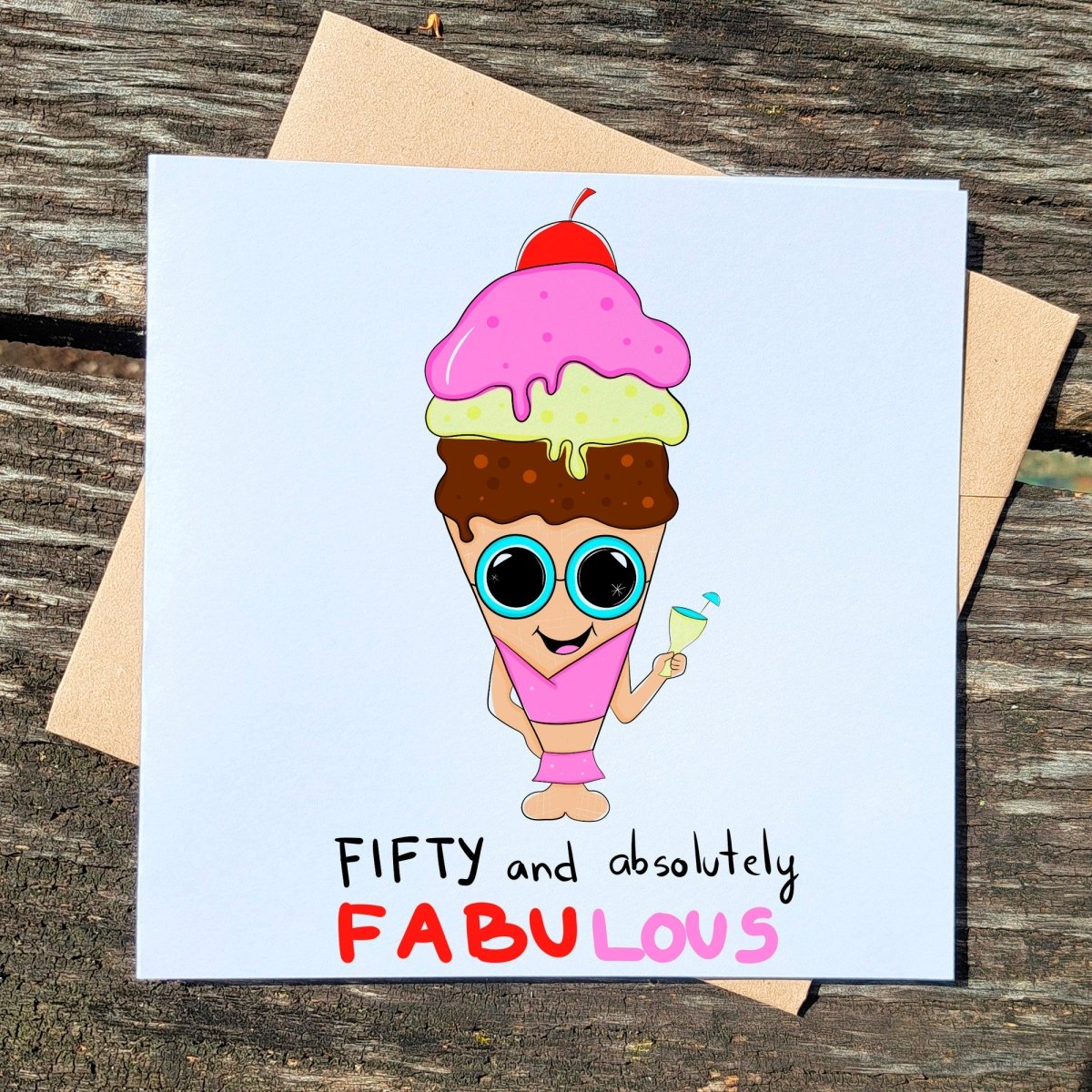 Personalized Icecream Absolutely Fabulous Birthday Card 50, 50th years old Fabulous Gift, Milestone Postcards, Cards for Bestfirned - Leo Hobby Marketplace