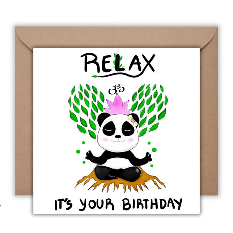 Relax, It’s Your Birthday – Meditating Panda Zen Greeting Card with Custom Message | Unique Yoga & Meditation Gift for Friends - Leo Hobby Marketplace