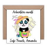 Safe Travels Greetings Card, Panda Trip Custom Name Message Cards, Illustrated Best Wishes, Good Trip Happy Travel, Moving Away Card - Leo Hobby Marketplace