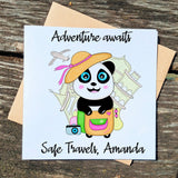 Safe Travels Greetings Card, Panda Trip Custom Name Message Cards, Illustrated Best Wishes, Good Trip Happy Travel, Moving Away Card - Leo Hobby Marketplace