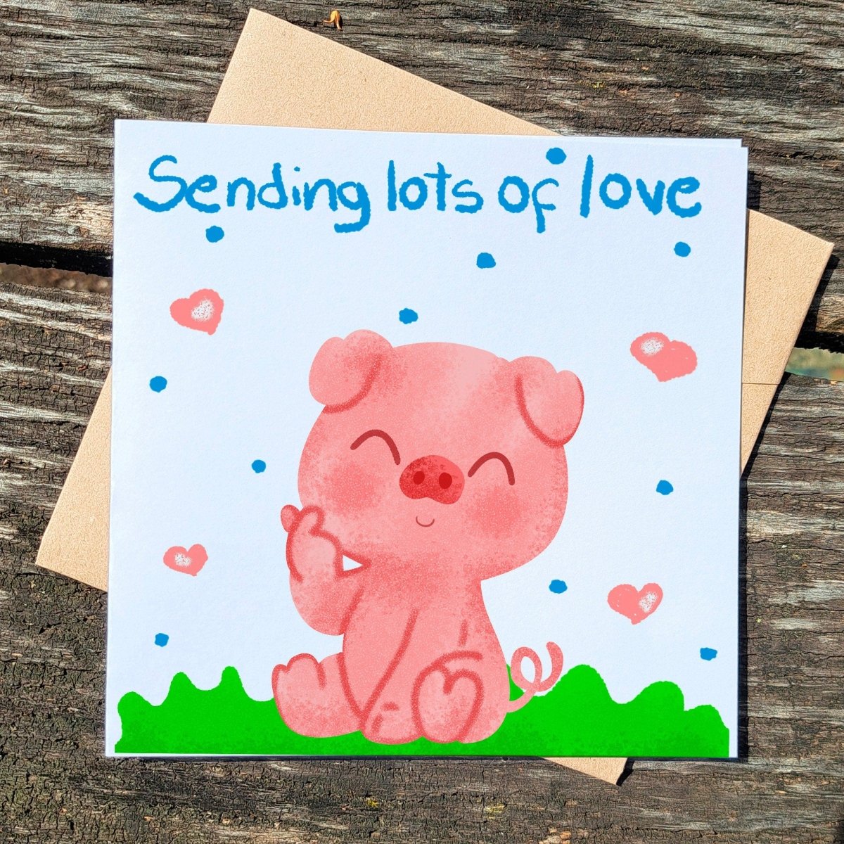 Sending Love Card, Pig Greeting Postcard, Sweet Pork in Nature, Perfect for Birthdays, Thank You, Thinking of You Gift Idea, Cute Birthday - Leo Hobby Marketplace