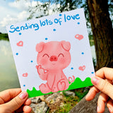 Sending Love Card, Pig Greeting Postcard, Sweet Pork in Nature, Perfect for Birthdays, Thank You, Thinking of You Gift Idea, Cute Birthday - Leo Hobby Marketplace