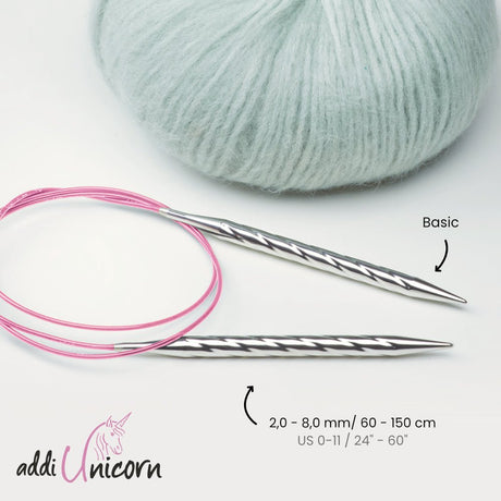 Unicorn Addi Circular Knitting Needles – Brass Tips with Pink Cable - Leo Hobby Marketplace