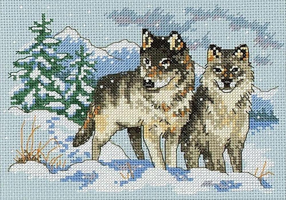 A PAIR OF WOLVES, Counted Cross Stitch Kit, 16 count dove grey Aida, DIMENSIONS (06800)