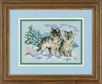 A PAIR OF WOLVES, Counted Cross Stitch Kit, 16 count dove grey Aida, DIMENSIONS (06800) - Leo Hobby