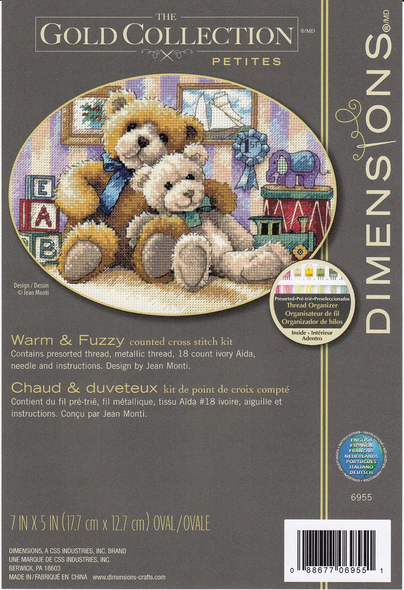 WARM & FUZZY, Counted Cross Stitch Kit, 18 count ivory Aida, DIMENSIONS, Gold Collection (06955) - Leo Hobby