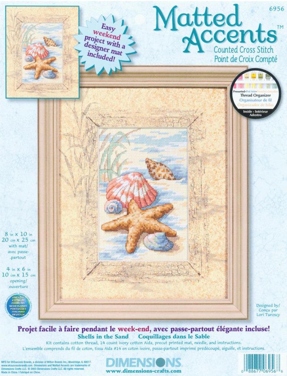 SHELLS IN THE SAND, Counted Cross Stitch Kit, 14 count ivory Aida, DIMENSIONS (06956) - Leo Hobby