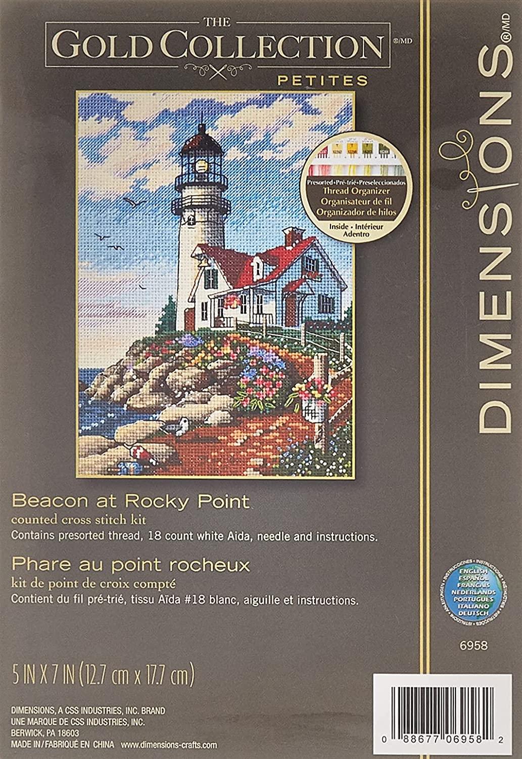 BEACON AT ROCKY POINT, Counted Cross Stitch Kit, 18 Count White Cotton Aida, DIMENSIONS, Gold Collection (06958)