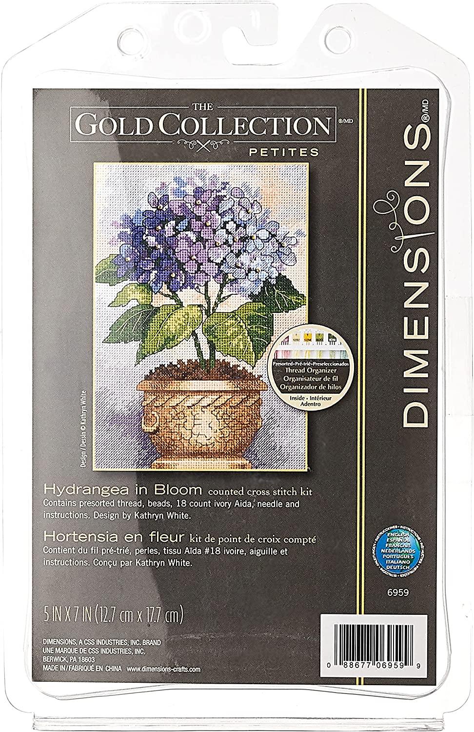 HYDRANGEA IN BLOOM, Counted Cross Stitch Kit, 18 count ivory Aida, DIMENSIONS, Gold Collection (06959) - Leo Hobby