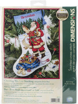 CHECKING HIS LIST STOCKING, Counted Cross Stitch Kit, 14 count white cotton Aida, size 41 cm long, DIMENSIONS (08645) - Leo Hobby