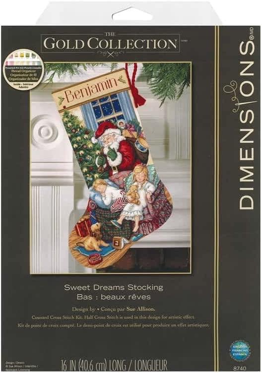 SWEET DREAMS STOKING, Counted Cross Stitch Kit, 18 count ivory cotton Aida, 41 cm long, DIMENSIONS (08740)