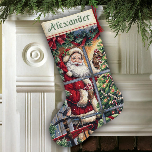 CANDY CANE SANTA STOKING, Counted Cross Stitch Kit, 16 count dove grey Aida, 41 cm long, DIMENSIONS (08778)