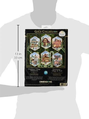 CHRISTMAS VILLAGE ORNAMENTS, Counted Cross Stitch Kit, set of 6, size 10 x 13 cm, 18 count ivory Aida, DIMENSIONS, Christmas gifts (08785)