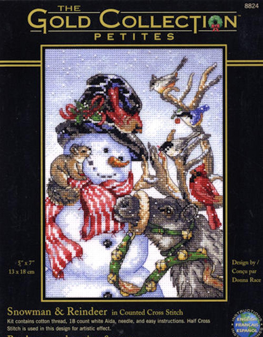 SNOWMAN & REINDEER, Counted Cross Stitch Kit, 18 count white cotton Aida, DIMENSIONS (08824)