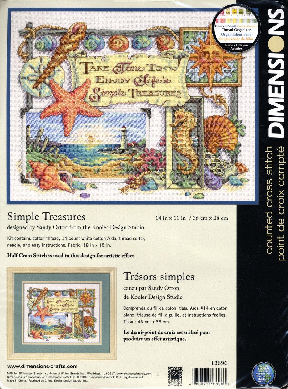 SIMPLE TREASURES, Counted Cross Stitch Kit, 14 count white Aida, DIMENSIONS (13696)