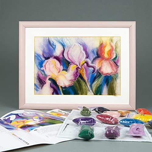 Momentos Magicos Feltworks Needle Felting Kit V-206 "Fragrant irises", Flower Needle Felting kit Irises Charivna Mit - Floral Felting Picture - Felted Flowers - Wool Felt Flower