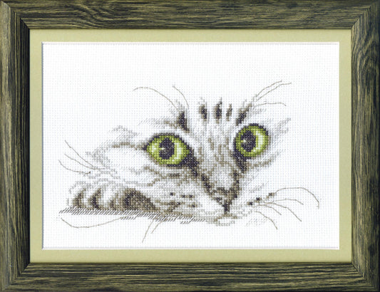 CAT LOOK, Counted Cross Stitch Kit, 14 count Aida, size 21 x 15 cm, Charivna mit | Momentos Magicos (M-267)
