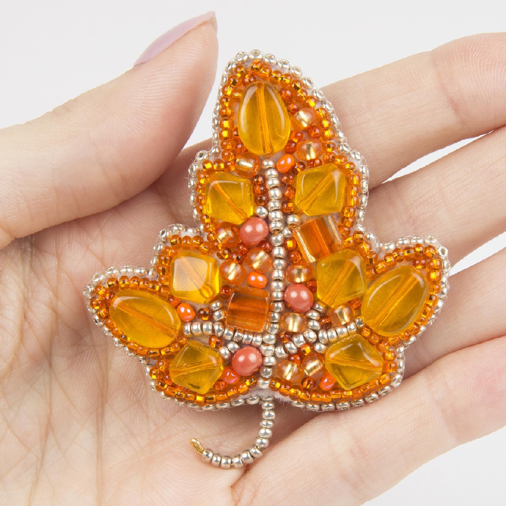 BP-271 Beadwork kit for creating broоch Crystal Art "Autumn Leaf" - Leo Hobby