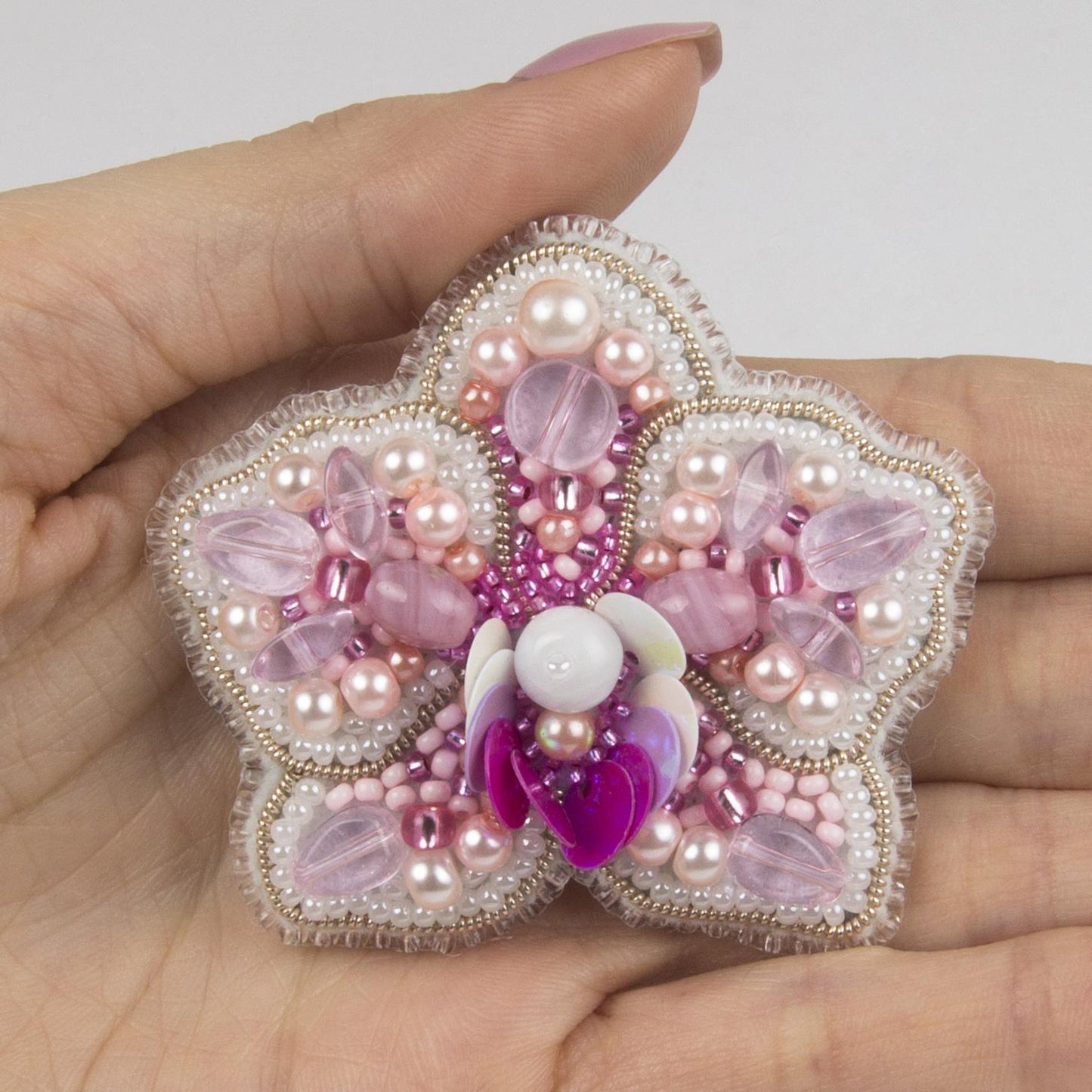 BP-301 Beadwork kit for creating broоch Crystal Art "Orchid"