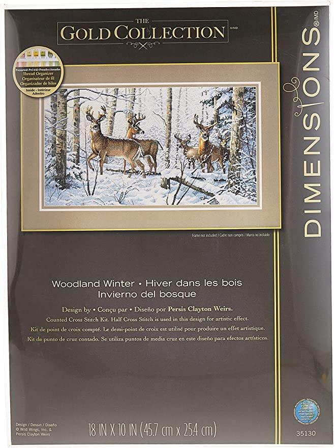 WOODLAND WINTER, Counted Cross Stitch Kit, 18 count white cotton Aida, DIMENSIONS, Gold Collection (35130) - Leo Hobby