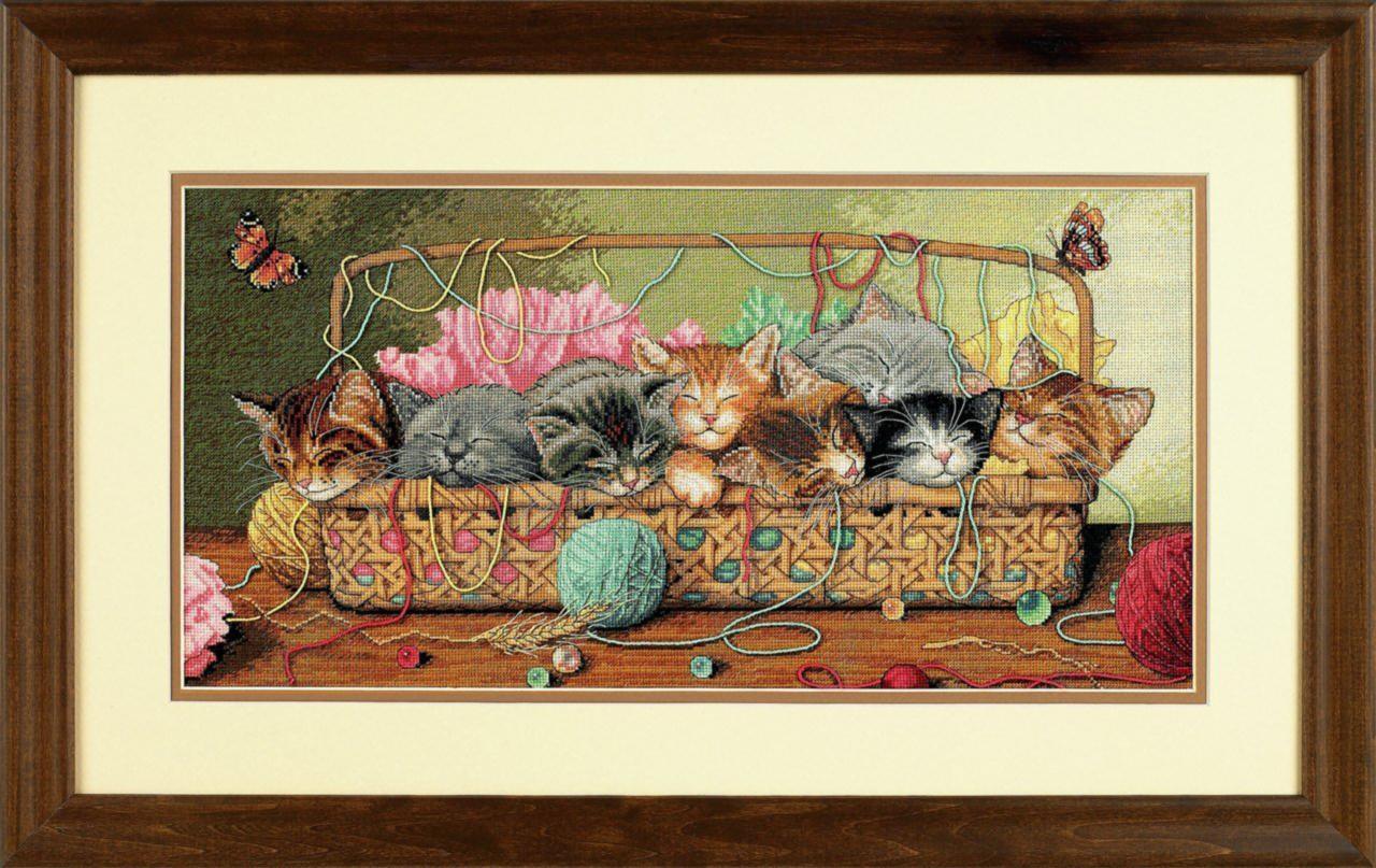 KITTY LITTER, Counted Cross Stitch Kit, 18 count ivory cotton Aida, DIMENSIONS, Gold Collection (35184) - Leo Hobby