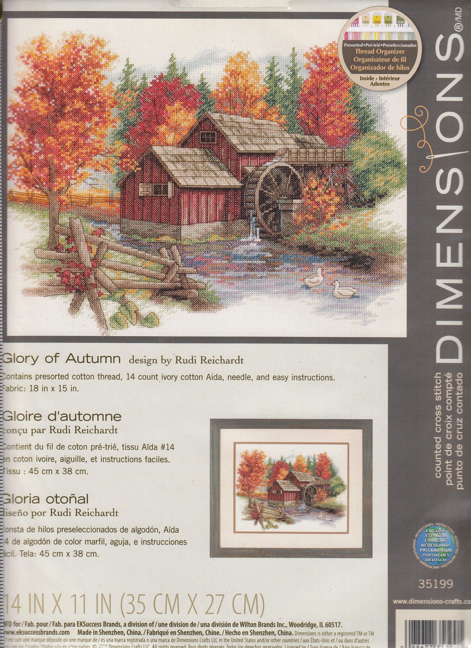 GLORY OF AUTUMN, Counted Cross Stitch Kit, 14 count ivory Aida, DIMENSIONS (35199) - Leo Hobby