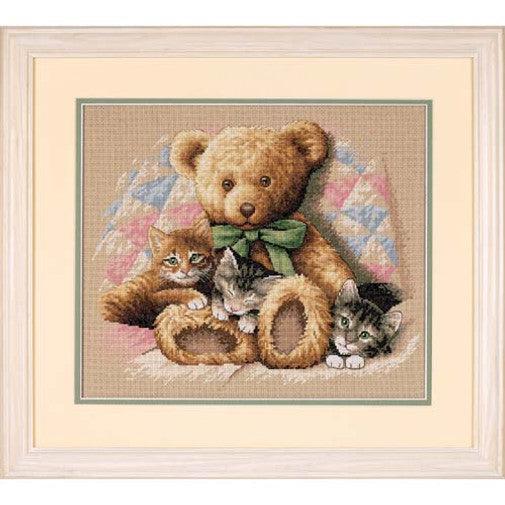 TEDDY & KITTENS, Counted Cross Stitch Kit, 14 count beige Aida, DIMENSIONS (35236)