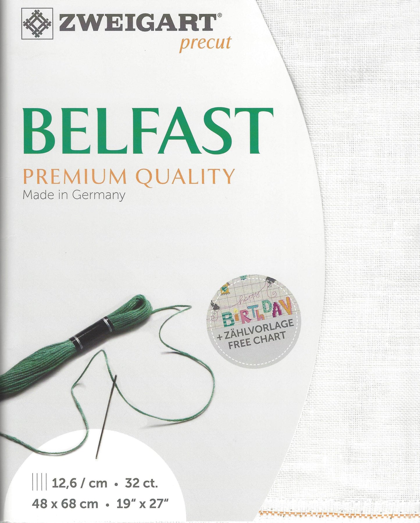 Zweigart Precut Belfast color 100 White, Fabric Cut 48 x 68 cm (19" x 27") 100% Linen, 32 ct. (3609/100)