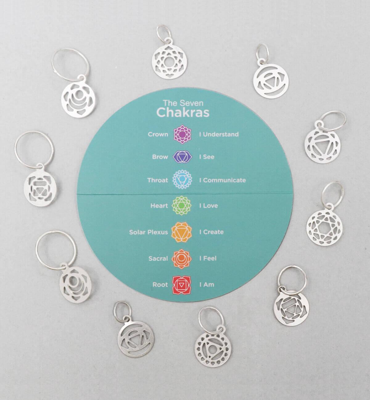 KnitPro Mindful Sterling Silver Plated Chakra Stitch Markers, Set of 10 pcs (36632)