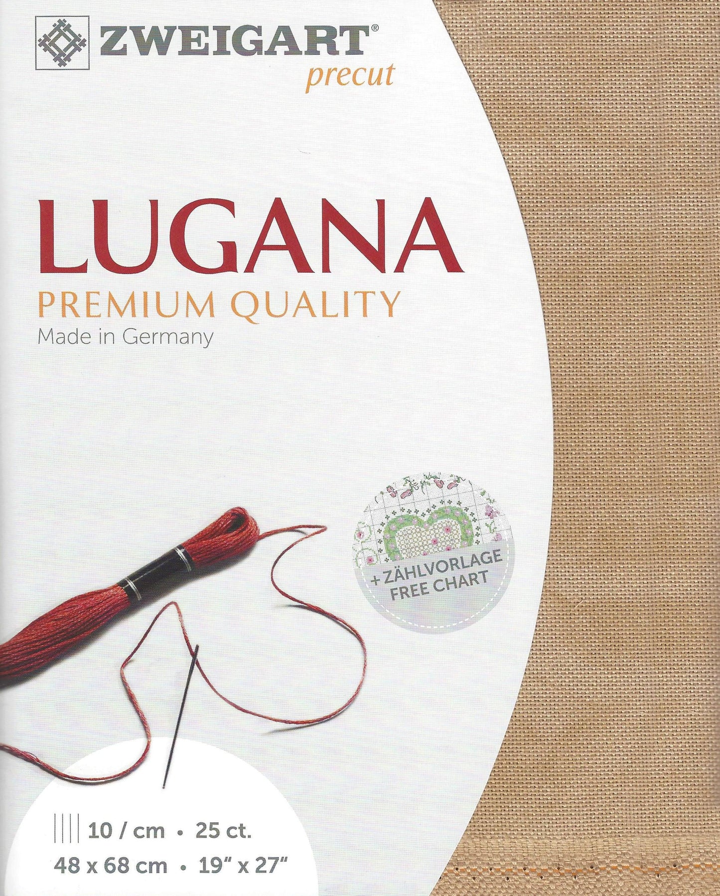 Zweigart Precut Lugana color 3009 Light Mocha Fabric Cut 48 x 68 cm (19" x 27"), 10 Threads / cm - 25 ct (3835/3009)