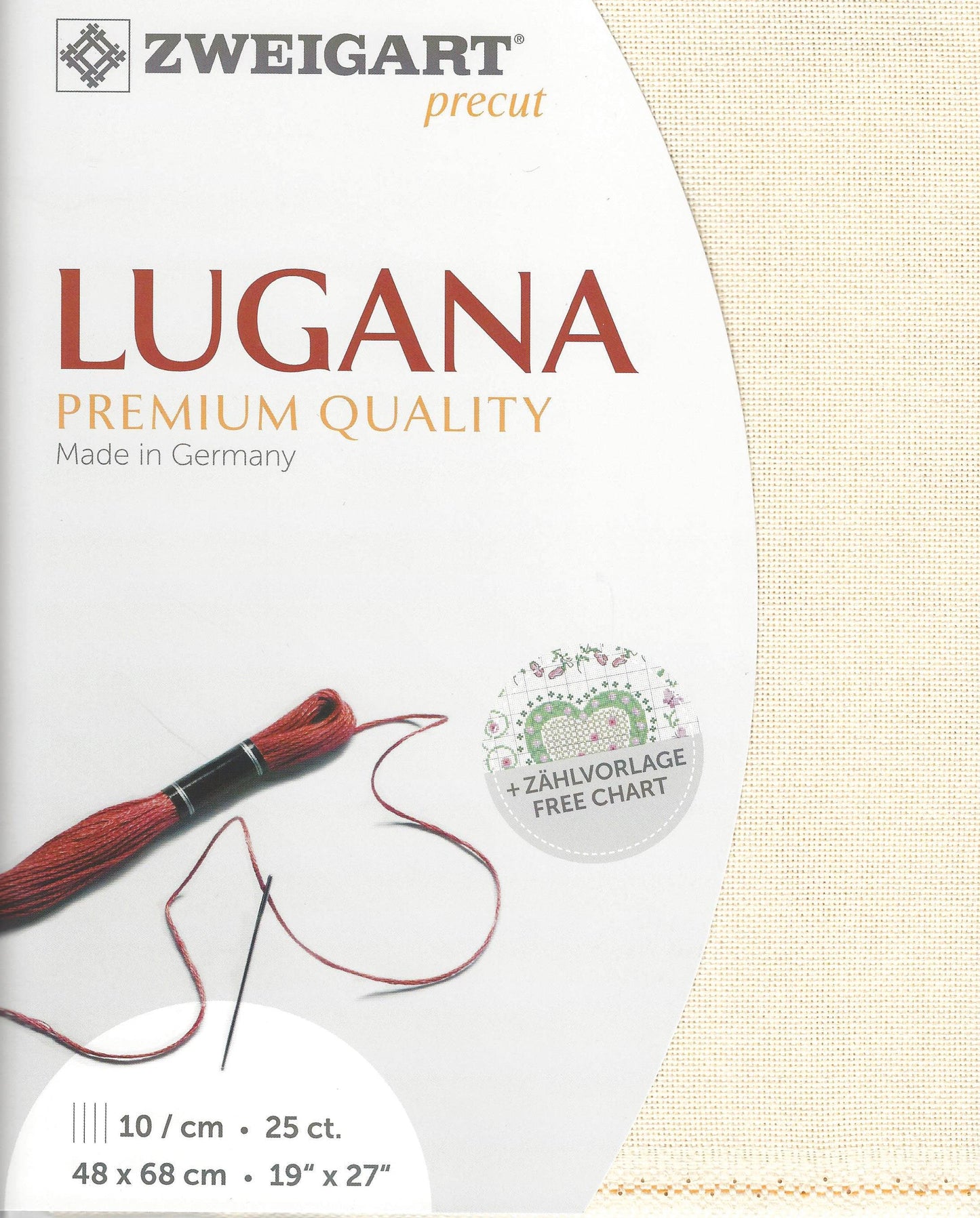 Zweigart Precut Lugana color 99 Soft Cream Fabric Cut 48 x 68 cm (19" x 27"), 10 Threads / cm - 25 ct (3835/99)