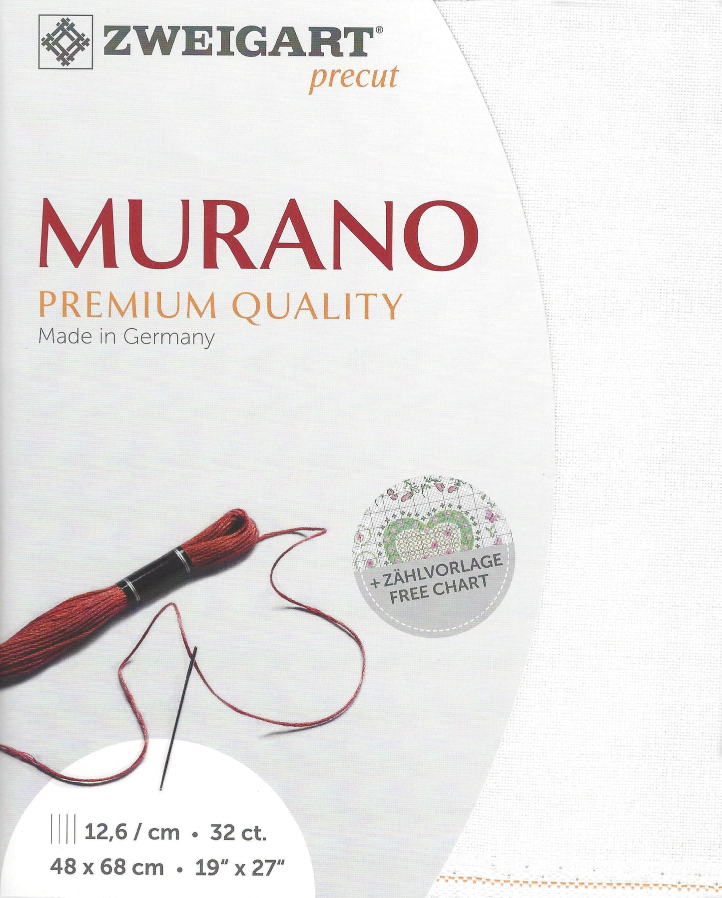 Zweigart Precut Murano color 100 white Evdenweave Fabric 48 x 68 cm (19" x 27"), 12,6 Threads / cm - 32 ct. (3984/100)