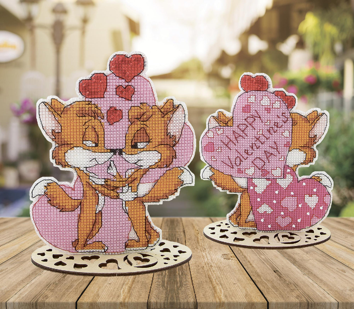 FOXES "Valentine's Day gift", Counted Cross Stitch Kit, 14 count plastic canvas, size 10,5 x 13 cm, CRYSTAL ART (T-60)