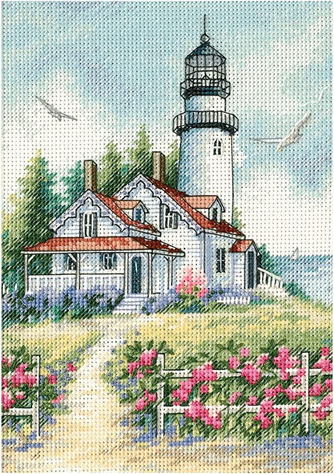 SCENIC LIGHTHOUSE, Counted Cross Stitch Kit, 18 count white Aida, DIMENSIONS, Gold Collection (65057) - Leo Hobby
