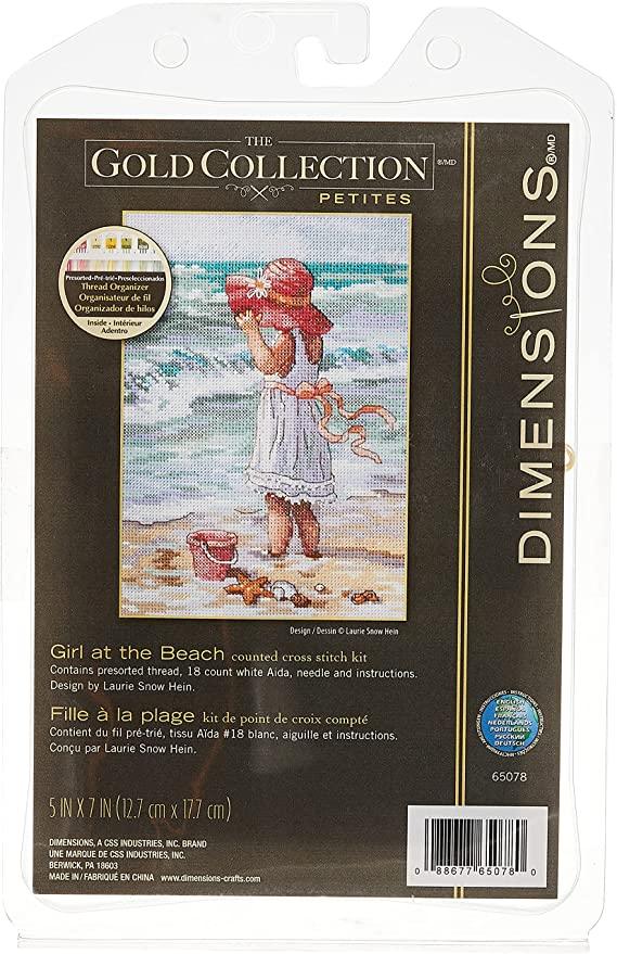 GIRL AT THE BEACH, Counted Cross Stitch Kit, 18 count white Aida, DIMENSIONS, Gold Collection (65078) - Leo Hobby