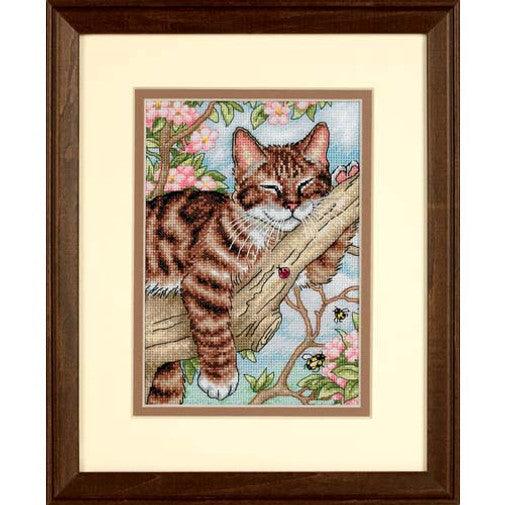 NAPPING KITTEN, Counted Cross Stitch Kit, 18 count white Aida, DIMENSIONS, Gold Collection (65090)