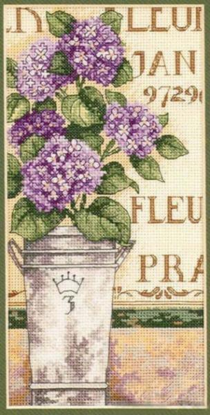 HYDRANGEA FLORAL, Counted Cross Stitch Kit, 18 count ivory Aida, DIMENSIONS, Gold Collection (65092)