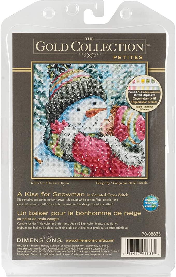 A KISS FOR SNOWMAN, Counted Cross Stitch Kit, 18 count white cotton Aida, DIMENSIONS (70-08833) - Leo Hobby