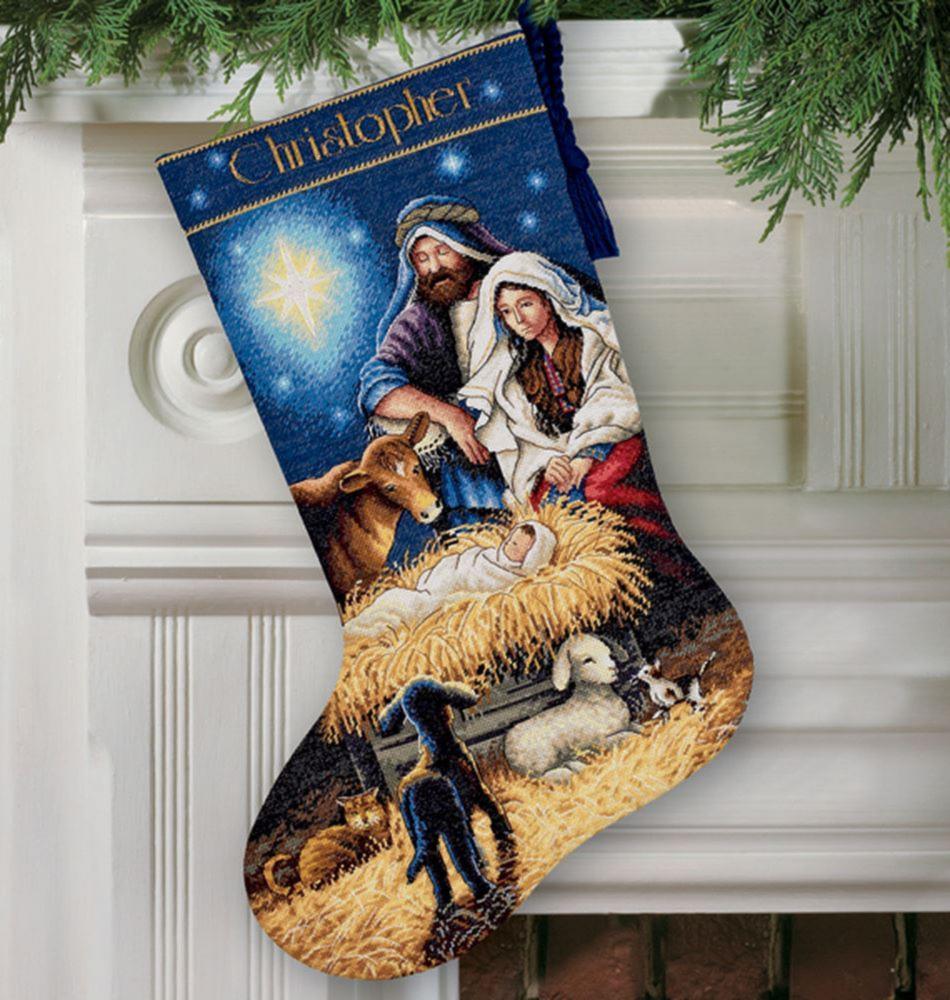 HOLY NIGHT STOCKING, Counted Cross Stitch Kit, 18 count ivory cotton Aida, 41 cm long, DIMENSIONS (70-08838)