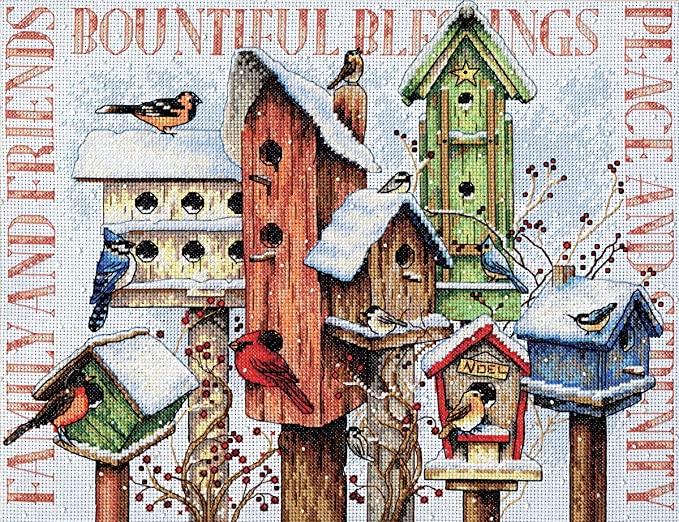 WINTER HOUSING, Counted Cross Stitch Kit, 14 count light blue Aida, DIMENSIONS (70-08863)