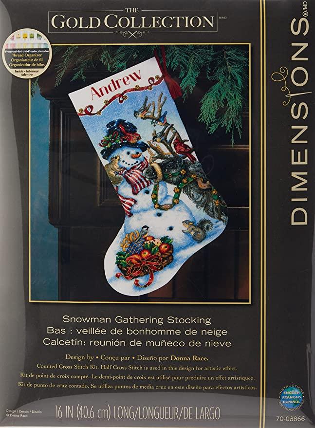 SNOWMAN GATHERING STOCKING, Counted Cross Stitch Kit, 18 count white Aida, DIMENSIONS (70-08866)
