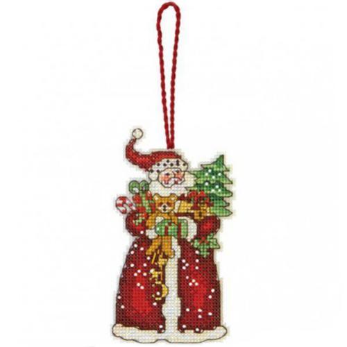 SANTA ORNAMENT, Counted Cross Stitch Kit, 14 count plastic canvas, size 2,5" x 4,75", DIMENSION (70-08895) - Leo Hobby