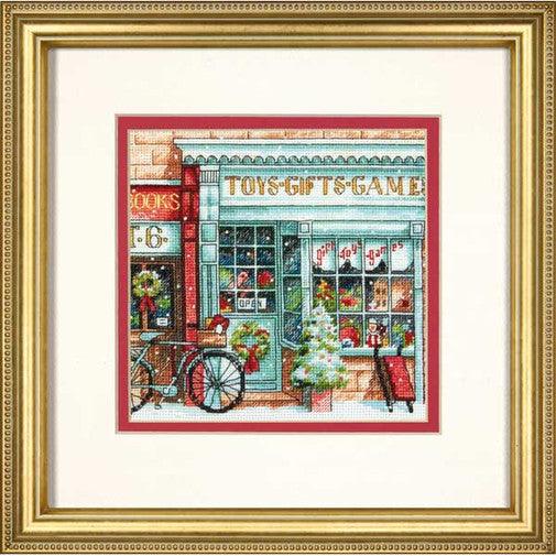 TOY SHOPPE, Counted Cross Stitch Kit, 18 count white cotton Aida, DIMENSIONS, Gold Petite Collection (70-08900) - Leo Hobby